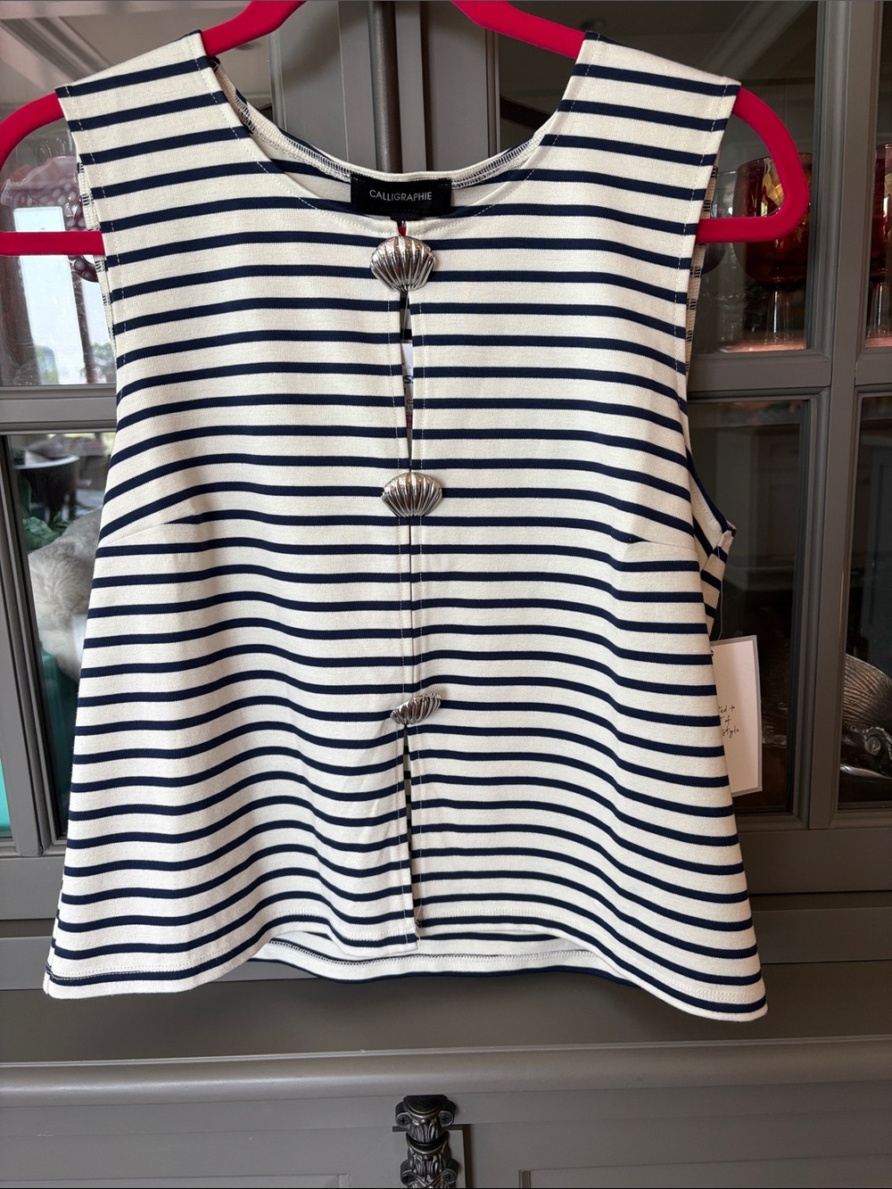 NWT Navy & White Striped Shell-Button Tank Top